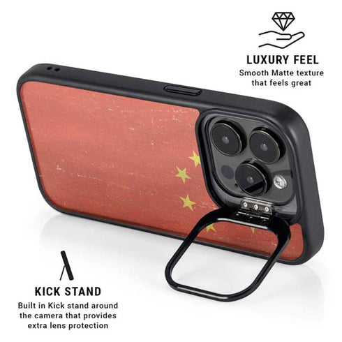 Chinese Flag Distressed iPhone 15 Pro Kickstand Case